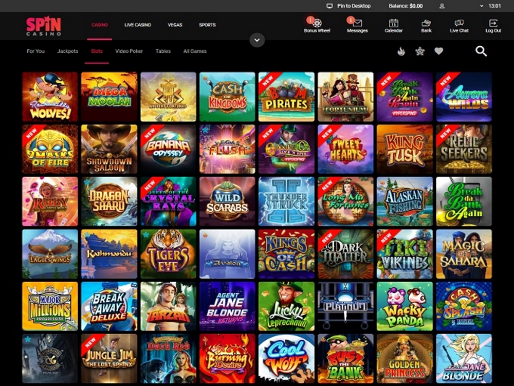 Spin Casino Games Selection